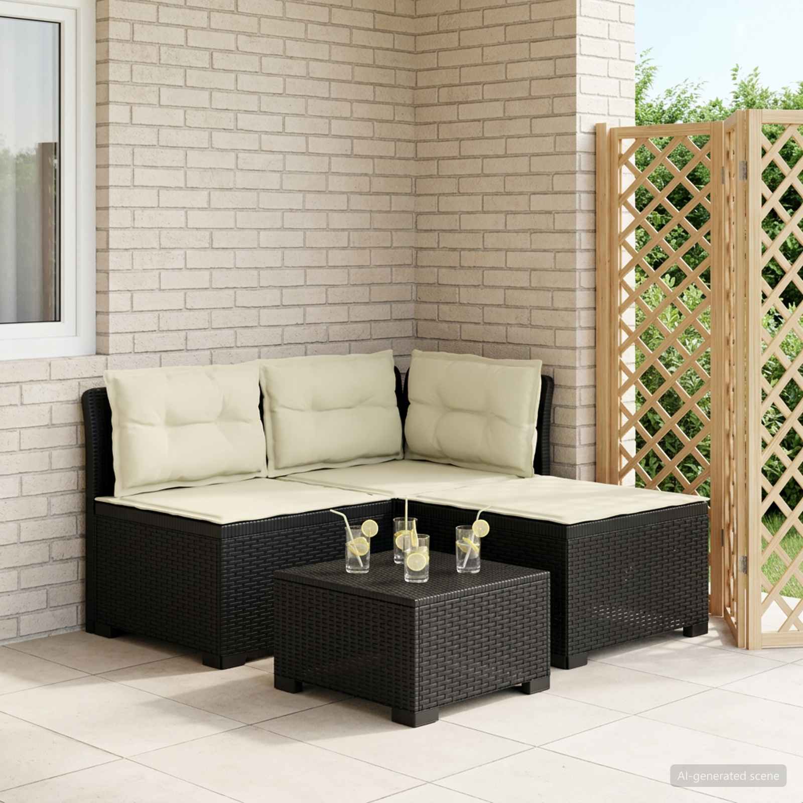 Sofa ogrodowa 3-osobowa z poduszkami w rattanowym wyglądzie PP vidaXL