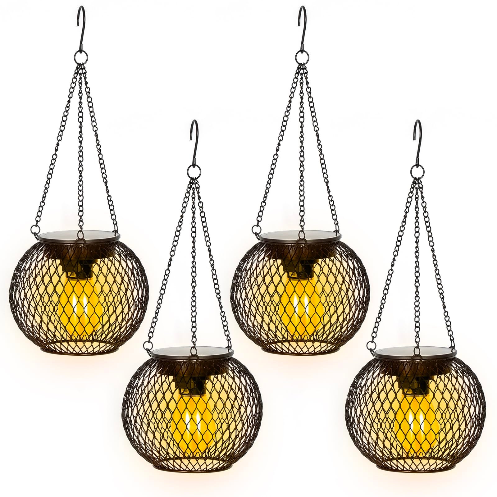 4 solarne lampy zewnętrzne, metalowa solarna lampa wisząca, wodoszczelny lampion zewnętrzny IP44, prezent ogrodniczy i dekoracja ogrodu oraz podwórza
