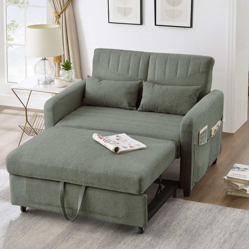 Rozkładana sofa 2-osobowa, prosta i nowoczesna, 3-pozycyjne oparcie, oddychająca tkanina bawełniano-lniana