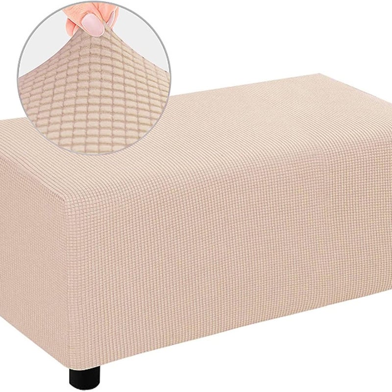 Pokrowiec na podnóżek w kolorze khaki, rozmiar M, pokrowiec na pufę, antypoślizgowy pokrowiec na sofę futon, gruba tkanina żakardowa w kratkę, elasty