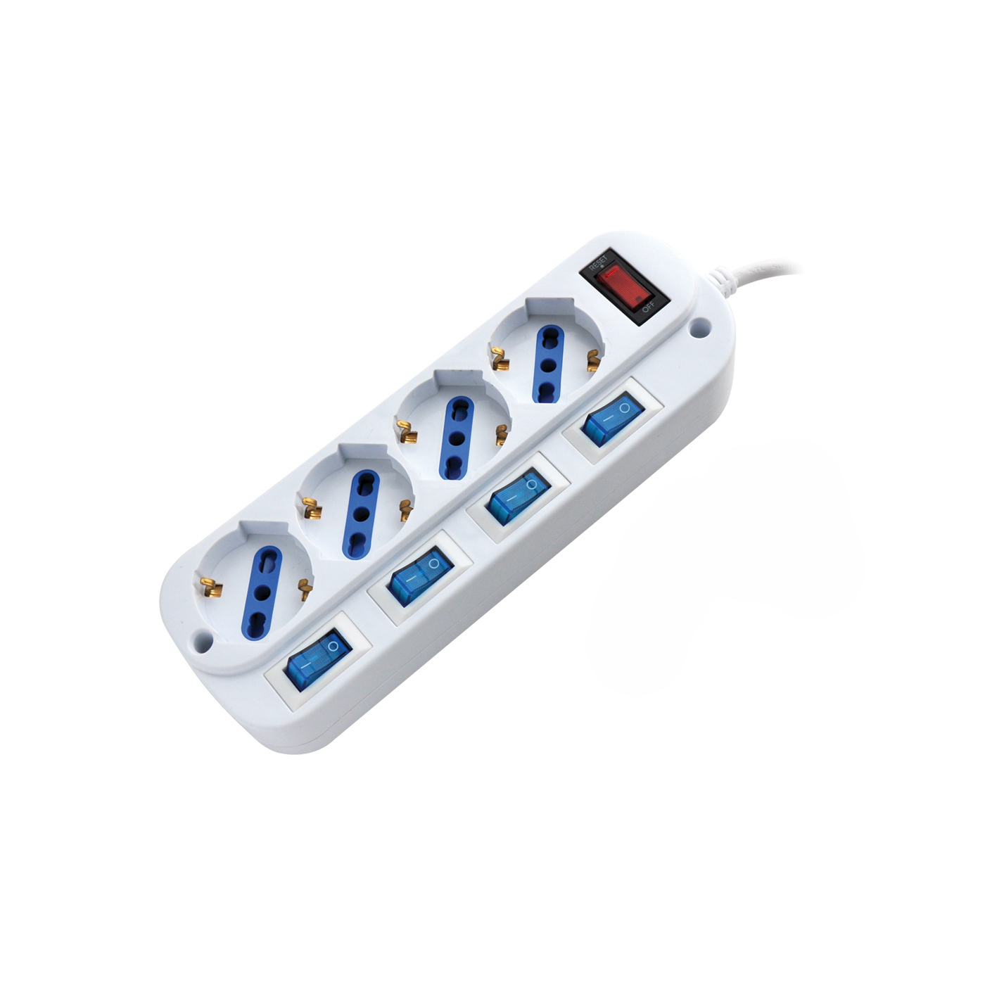 Alcapower Listwa zasilająca 4 gniazda, niezależne przełączniki, kabel 1,5m, ochrona przed przeciążeniem, wtyczka włoska 16A, kolor biały