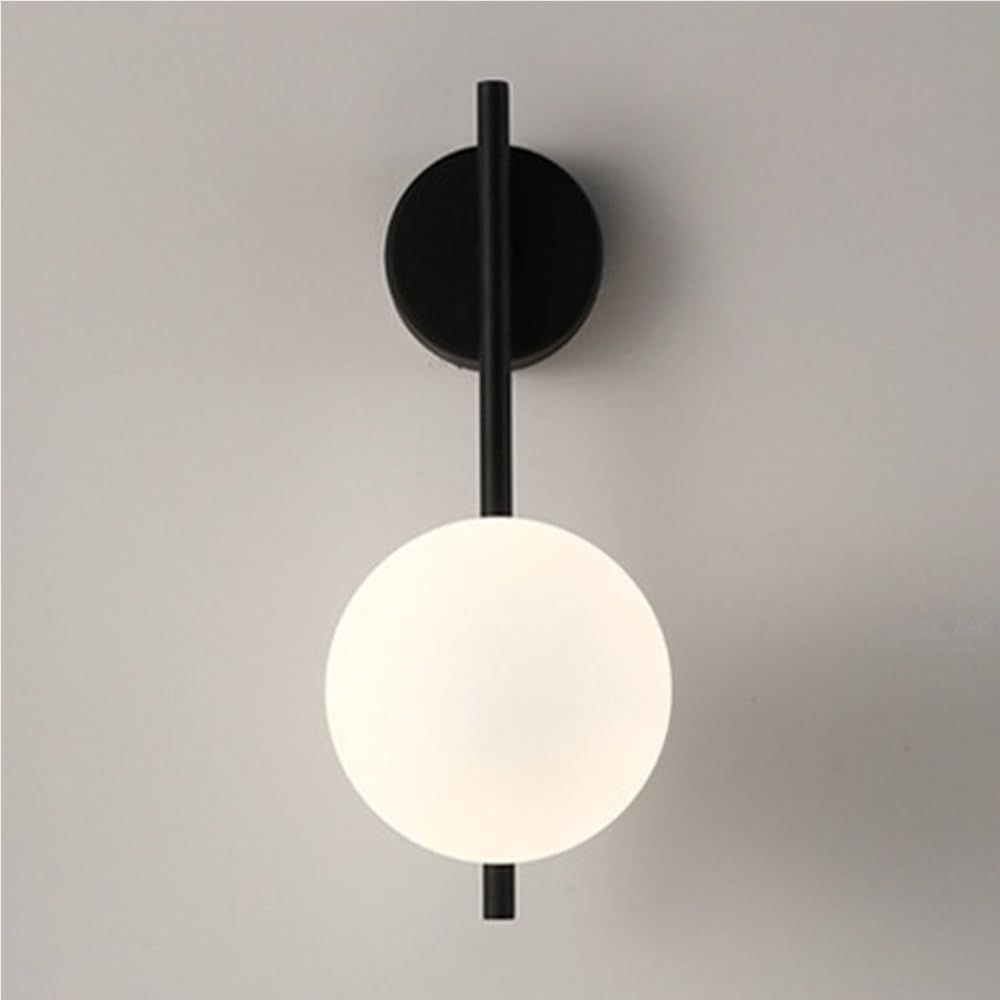 Nowoczesna, kreatywna lampa ścienna z kulistym szklanym kloszem, wykończenie w kolorze czarnym, ciepłe światło, typ B, 15*15*30 cm