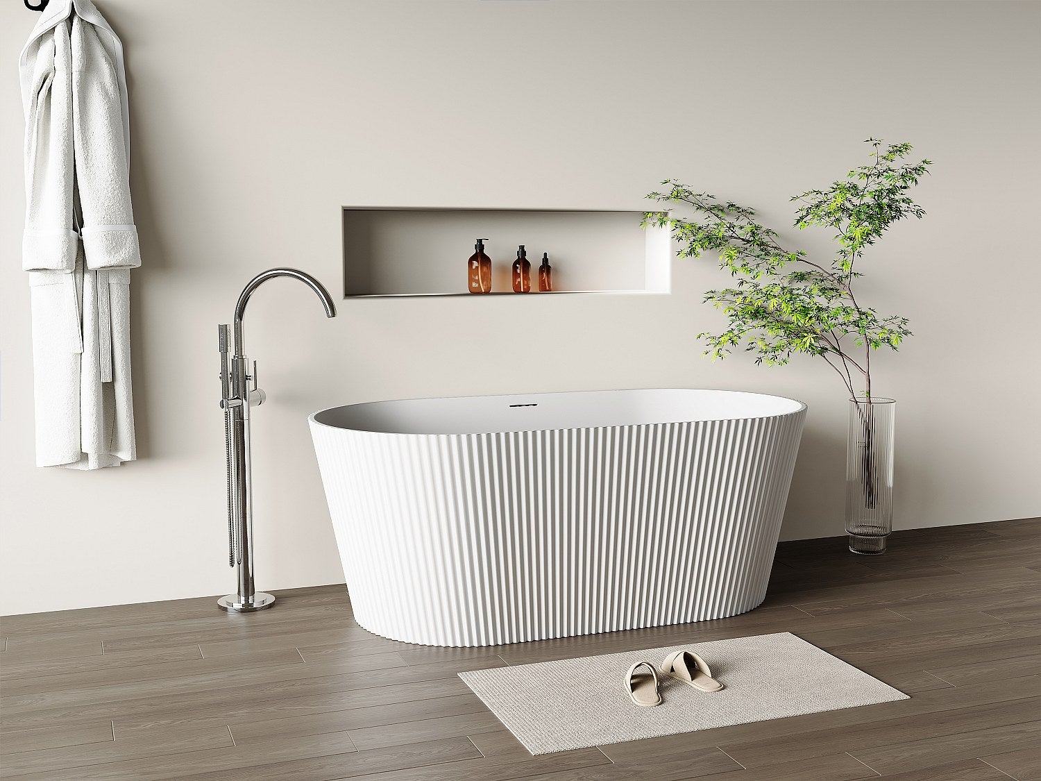 Wanna wolnostojąca ryflowana - 255 l - 149 x 73 x 58 cm - Biały mat - Akryl - COBIANA
