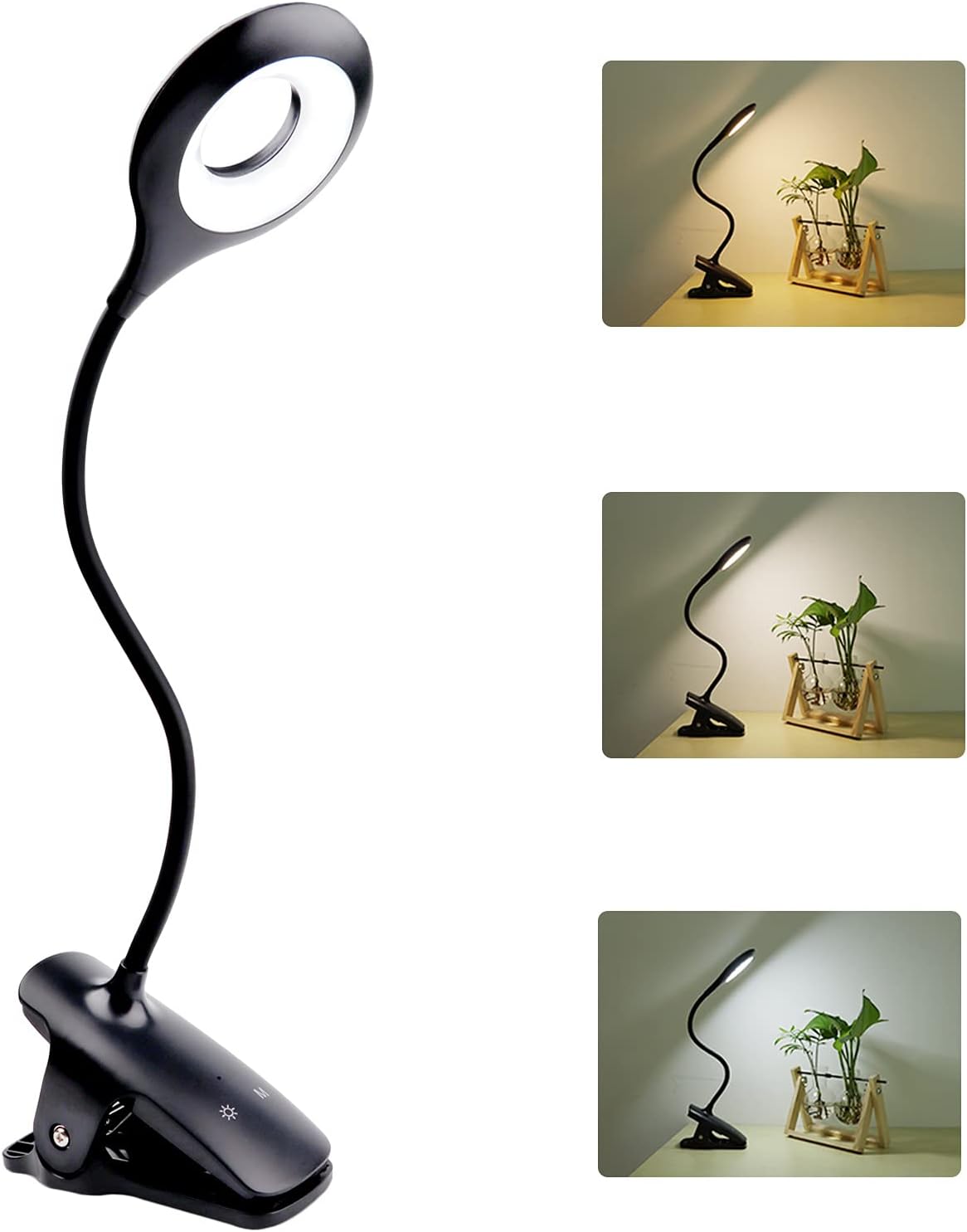 (3W akumulatorowa bezprzewodowa lampka biurkowa LED, 24 diody LED, dotykowa lampka nocna z klipsem, 3 kolory i 3 poziomy jasności, mała lampka do cz