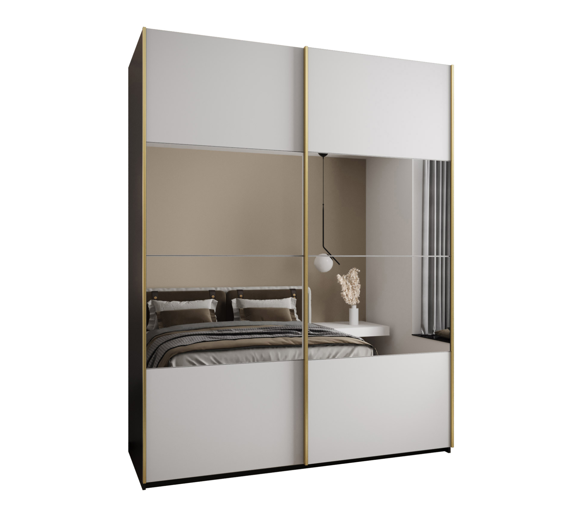 Szafa przesuwna wysoka Lux 4 200 x 64 x 245,5 cm czarny + biały + u. złoty - Abiks Meble