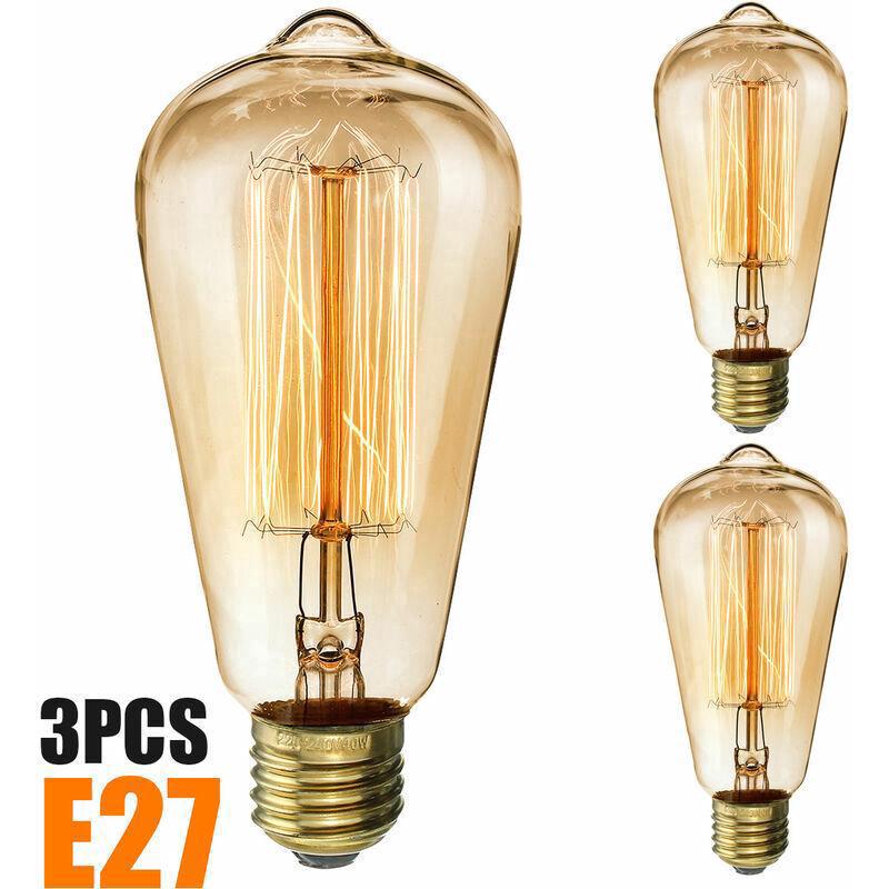Żarówki Edison Vintage Żarówka 40W E27 Żarówka Filamentowa na Śrubę ST64 Styl Antyczny Retro Ciepła Biel 3000K Ra>90 Bursztynowe Szkło Zestaw 3 szt