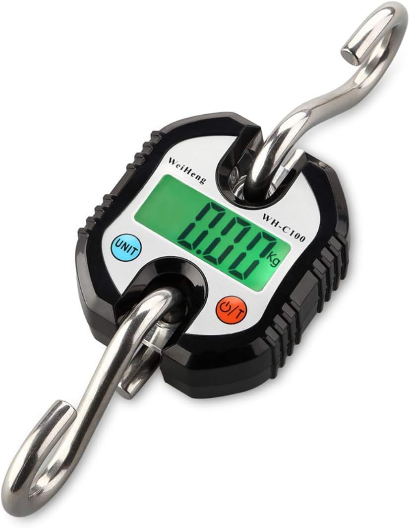 Waga do walizki z 2 hakami, stal nierdzewna, cyfrowa, dźwig przenośny, elektroniczna, LCD, waga wisząca150 kg (czarny)