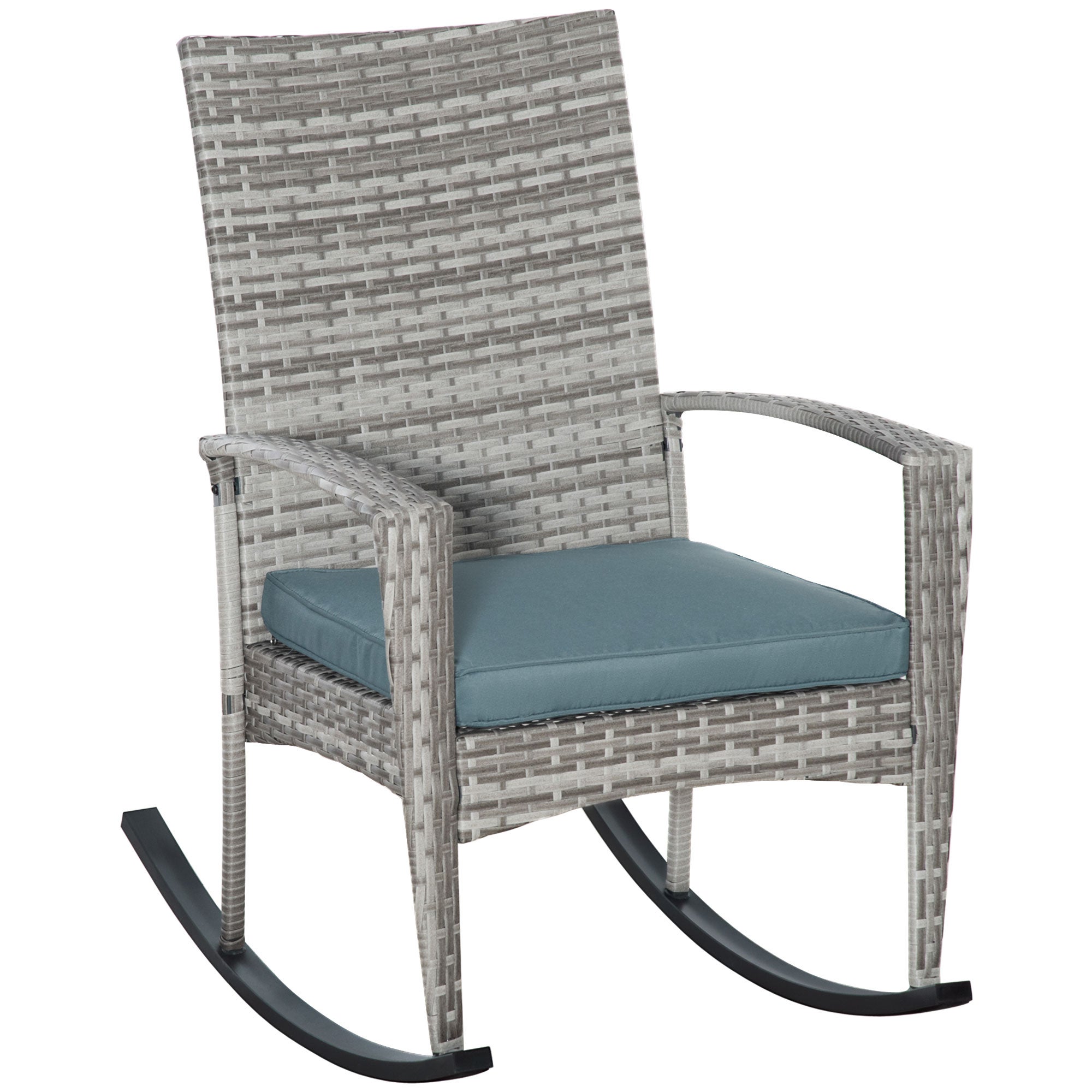 Fotel bujany, fotel ogrodowy z poduszkami, polirattan + metal, szary, 66 x 88 x 98 cm