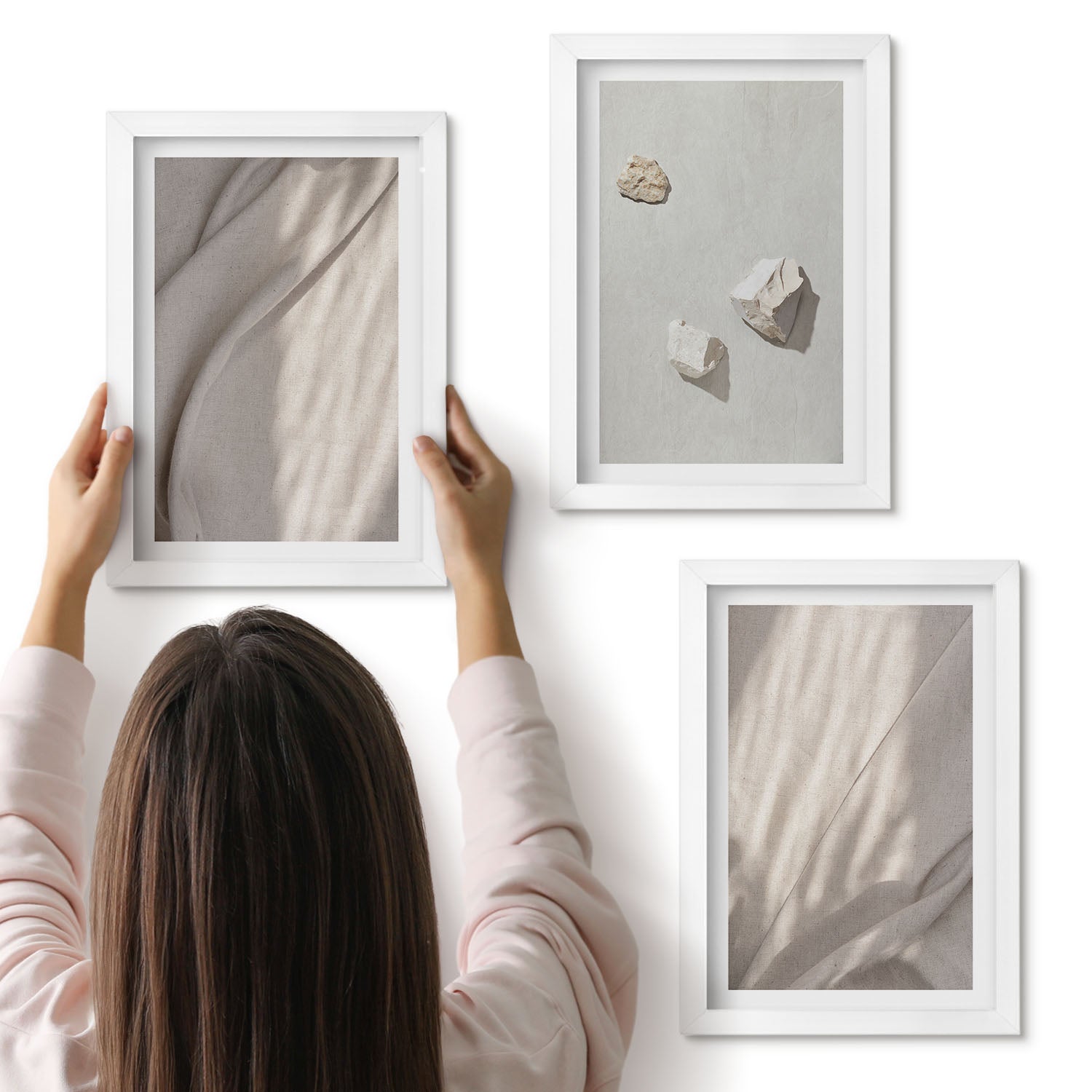Galeria ścienna 3-częściowy komplet obrazów w białych ramach - Zbliżenia na struktury styl boho nowoczesny - ArtPrintCave