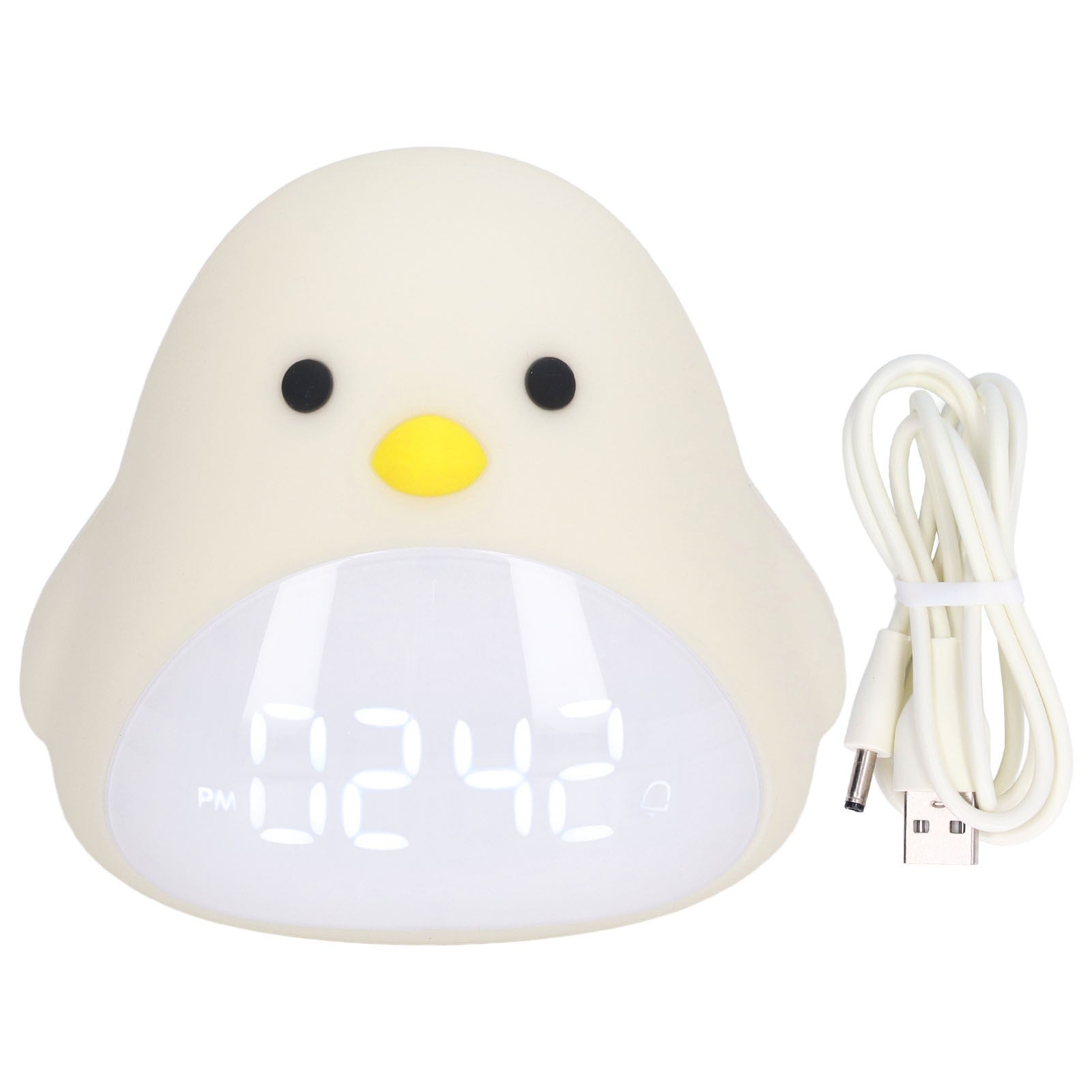 Uroczy budzik LED z lampką nocną w kształcie ptaka, ładowany przez USB, lampa z kreskówkową grafiką do sypialni