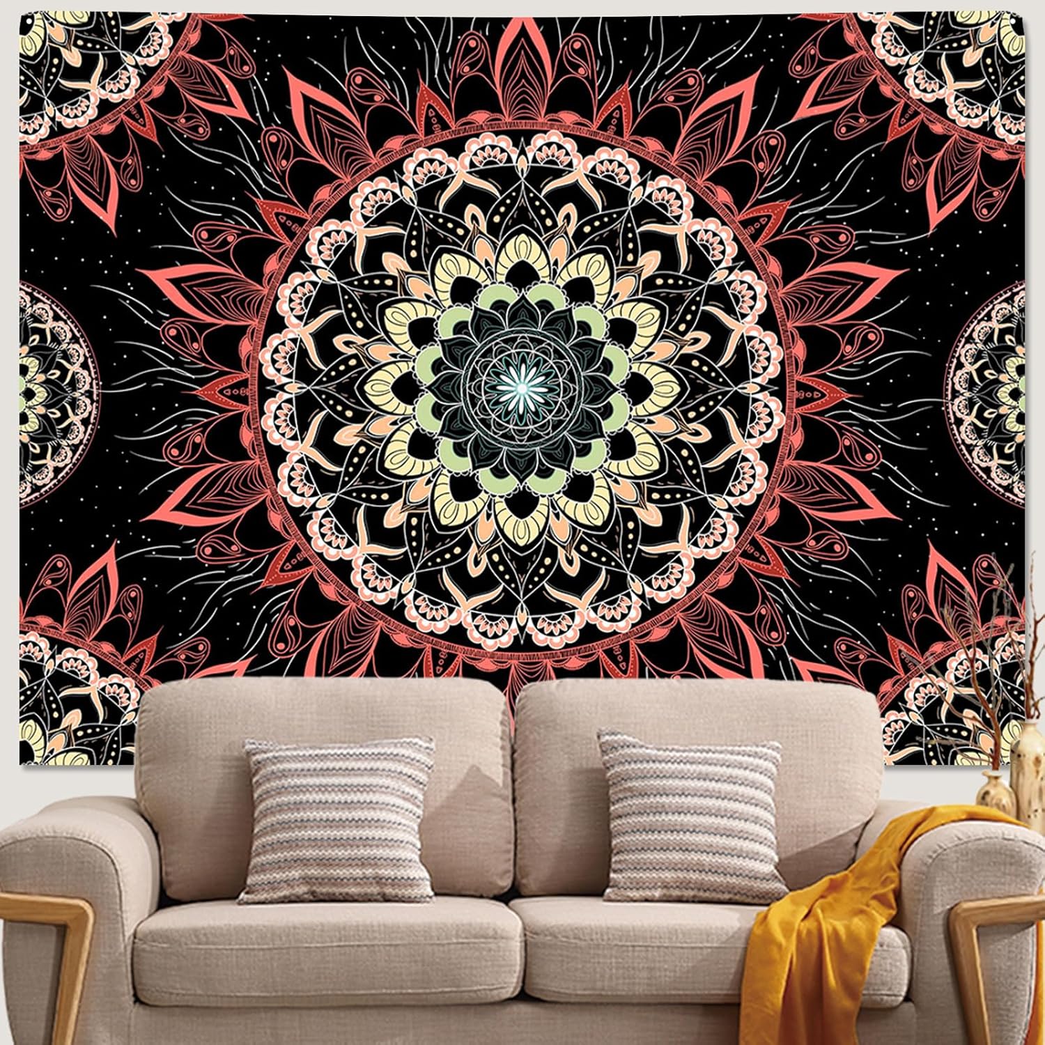 X CM Gobelin Mandala na ścianę Gobelin Mandala z tkaniny na ścianę Psychodeliczna Boho Dekoracja Domu w Stylu Bohemy z Zestawem do Instalacji