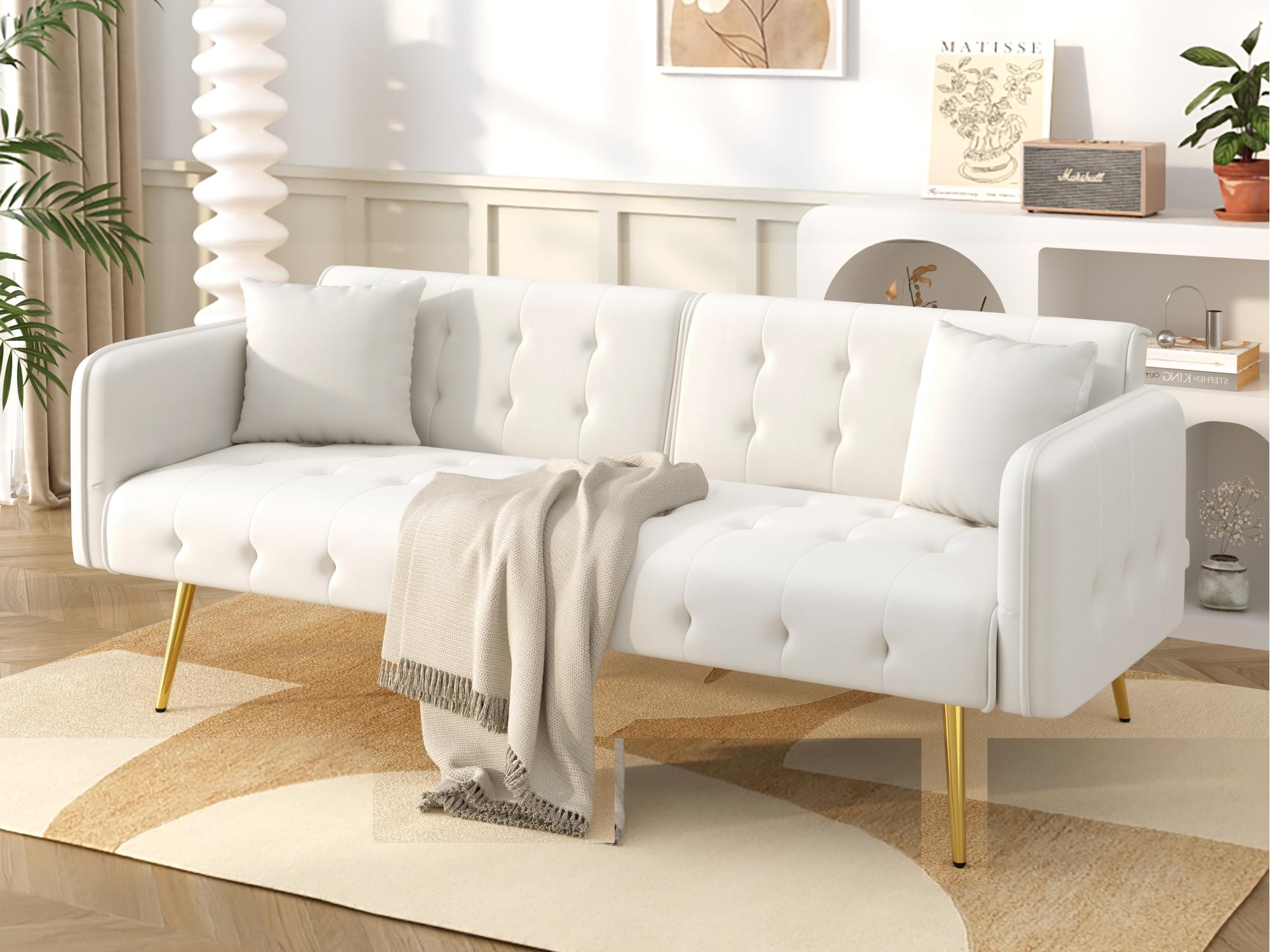 Wielofunkcyjna sofa 2-osobowa - Regulowane oparcie - Regulowane podłokietniki - Aksamit - Biała