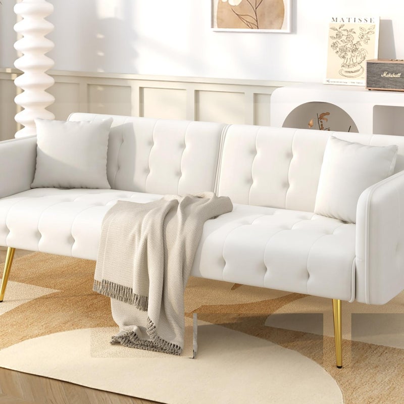 Wielofunkcyjna sofa 2-osobowa - Regulowane oparcie - Regulowane podłokietniki - Aksamit - Biała