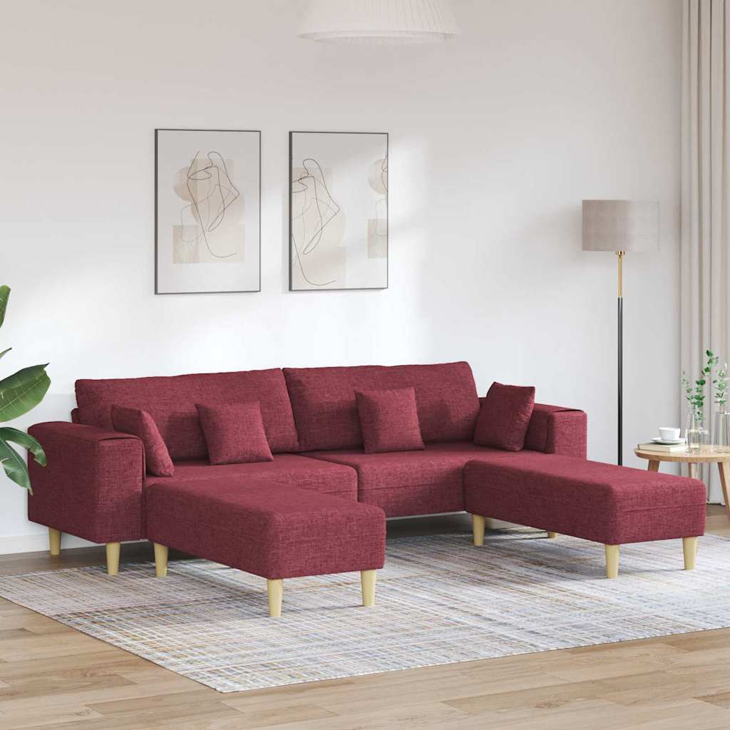 Sofa z poduszką 3 pcs Czerwone wino tkanina vidaXL