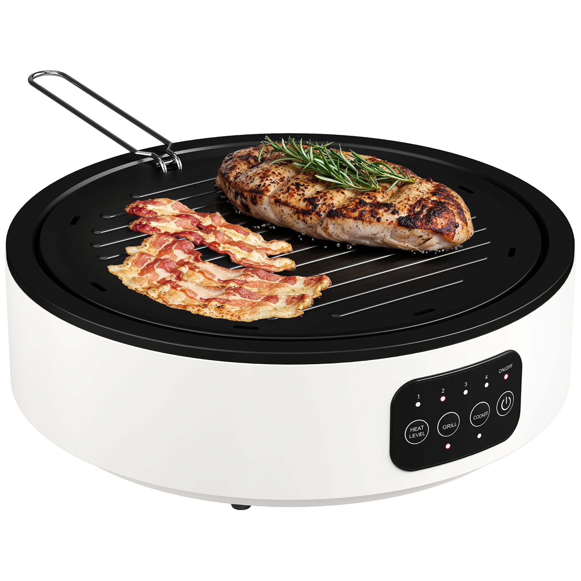 Płyta grzewcza i grill 2 w 1 ceramiczna, 2000 W, 4 poziomy mocy, ogrzewanie na podczerwień, kolor biały