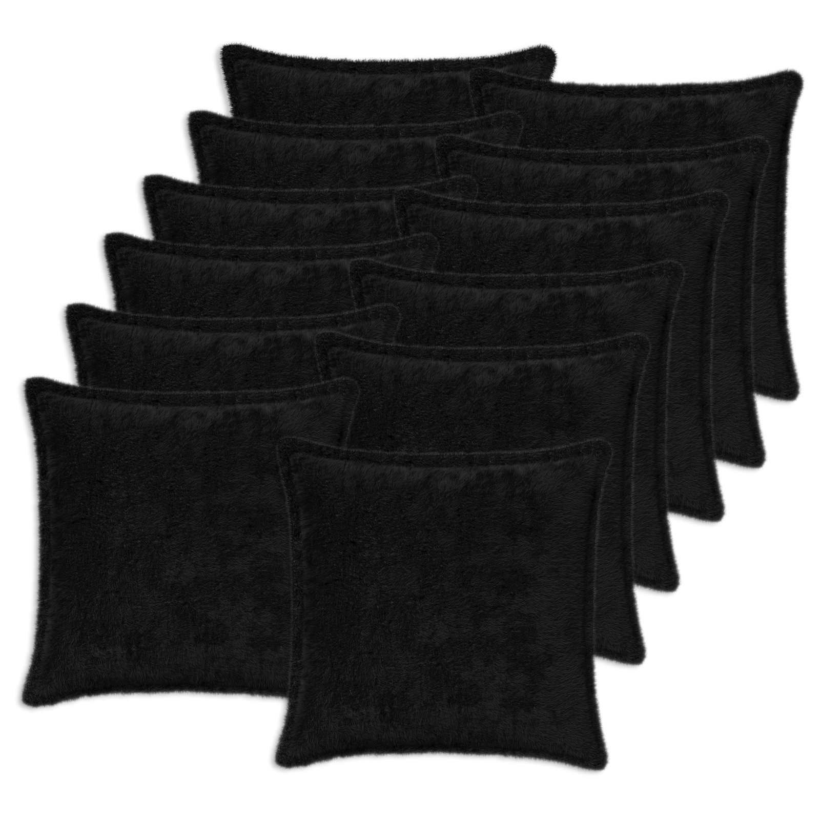 12x Poszewka Dekoracyjna na Poduszkę 50x50 cm ze Sztucznego Futra Czarna