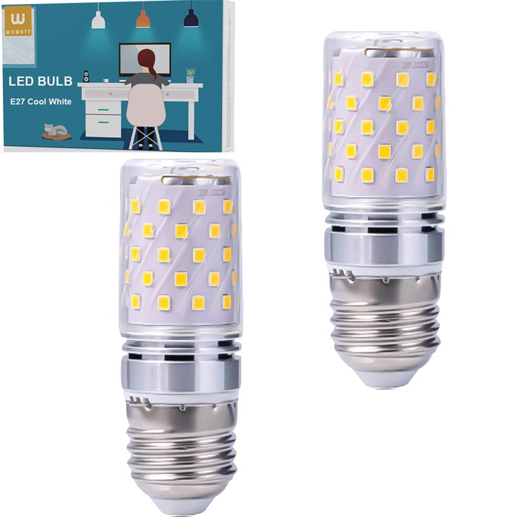 Zestaw 2 żarówek LED 12 W, trzonek E27, do użytku zewnętrznego i wewnętrznego, do garażu, sypialni i ogrodu, srebrne (białe światło 6000 K)