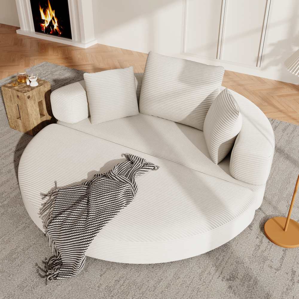 Wielofunkcyjna sofa rozkładana (Boneless Couch) – owalne łóżko z poduszkami, sofa sztruksowa 173x176 cm, apartament/salon/sypialnia.