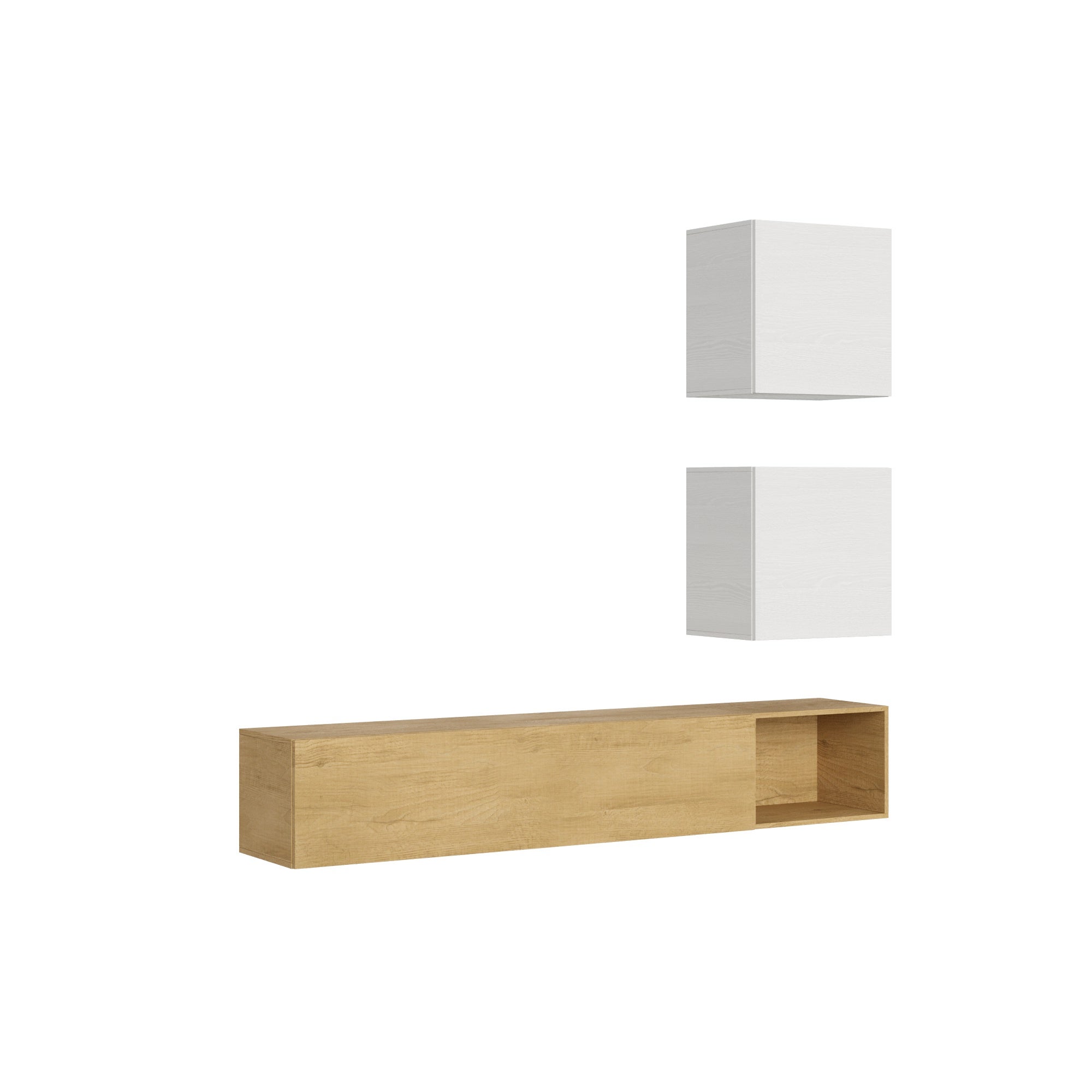 Mueble modular de pared A115 W.234 D.39.5 Blanco y roble moderno para salón y TV