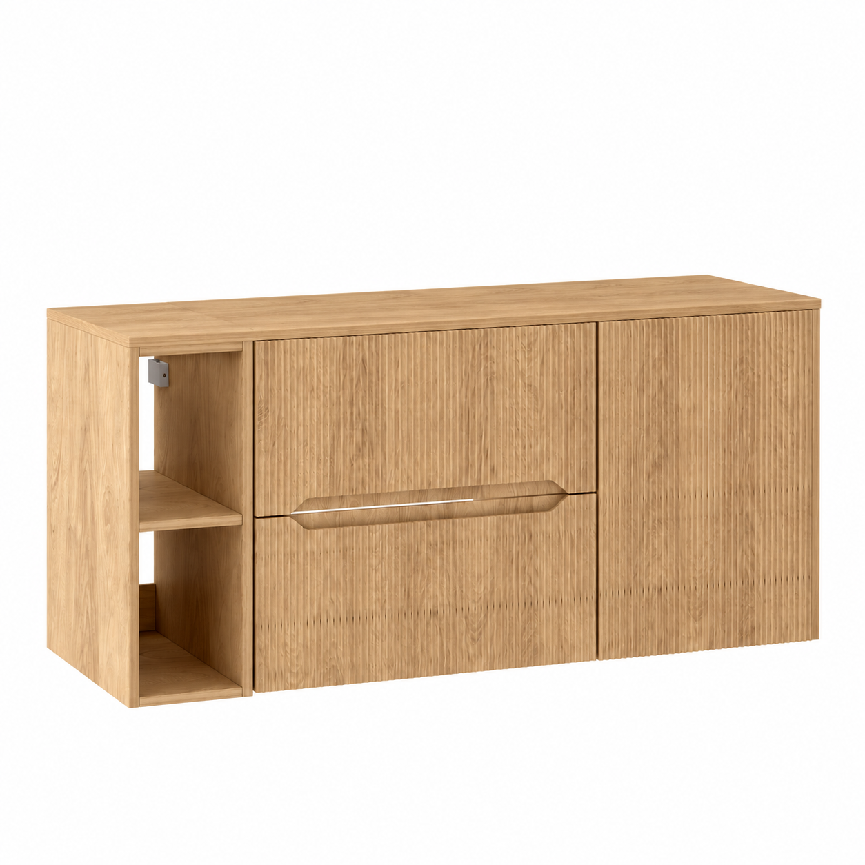 Szafka łazienkowa NOVO hikora 120 cm z blatem 2 szuflady regał i szafka z półką