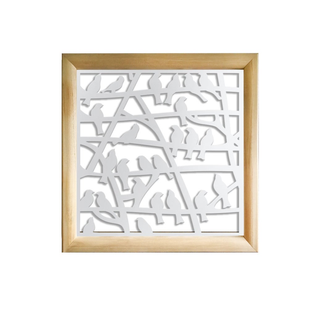BIRDS - Kwadratowe moduły dekoracyjne z drewna i PVC - Rozmiar 48x48 cm - Grubość 47 mm - Kolor wewnętrzny BIAŁY