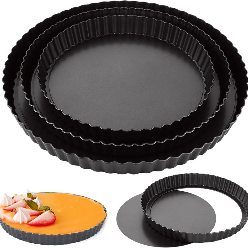 Zestaw 3 form do tarty z wyjmowanym dnem, 22/26/30 cm, forma do tarty z powłoką zapobiegającą przywieraniu, okrągła forma do quiche, forma do tarty