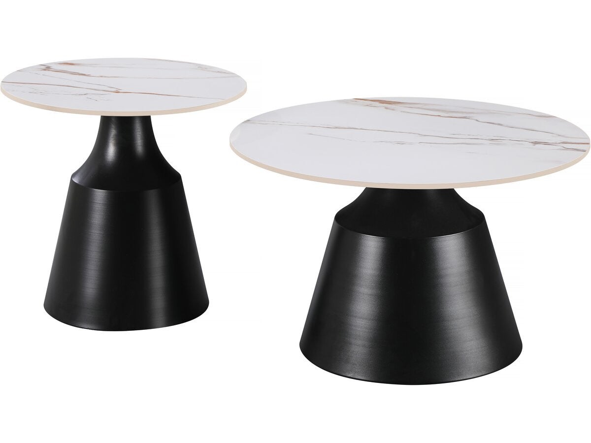 Zestaw 2 ceramicznych stolików kawowych typu "Vulca" – 70 x 70 x 43 cm – biały