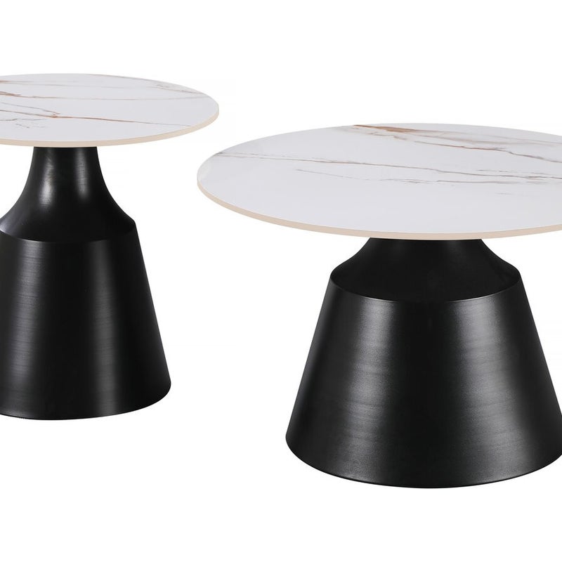 Zestaw 2 ceramicznych stolików kawowych typu "Vulca" – 70 x 70 x 43 cm – biały