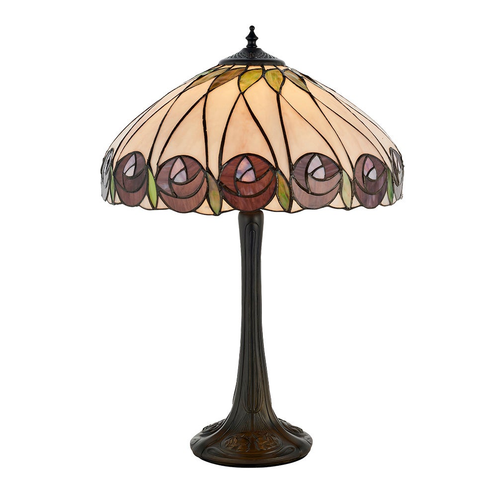 Lampa stołowa róże HUTCHINSON multikolor czarna 1xE27x20W szkło wym:58x40x40cm IP20 Tiffany