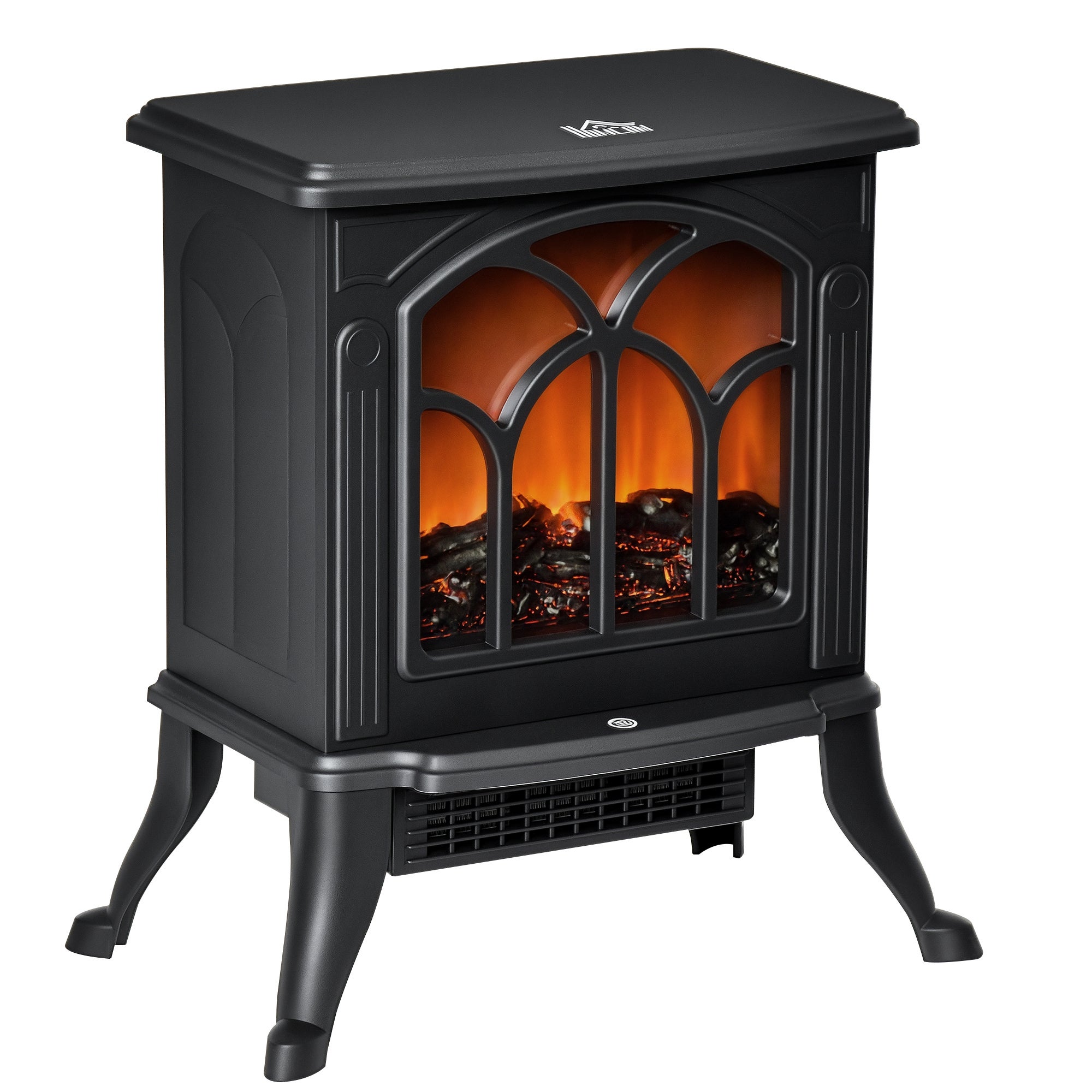 Kominek elektryczny 750/1500 W z 2 poziomami mocy, efekt płomienia, powierzchnia grzewcza 15-20 m², kolor czarny