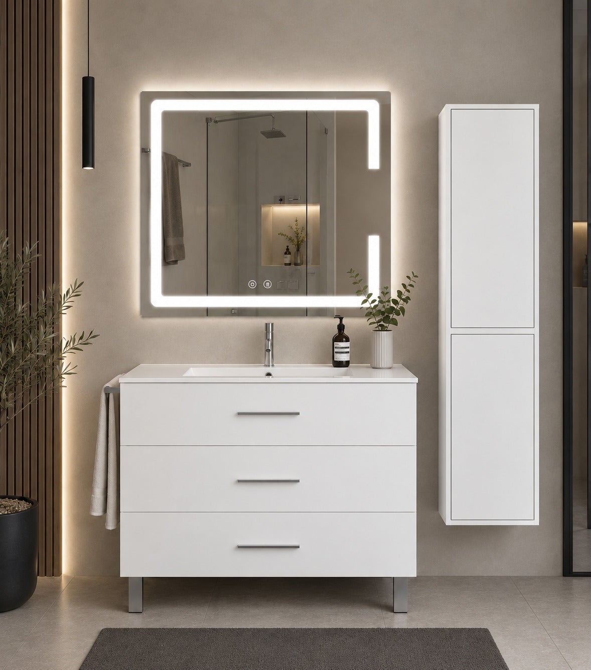Szafka łazienkowa z umywalką ORIGENBATH RIBERA bez lustra 60x35 cm biały z kolumną