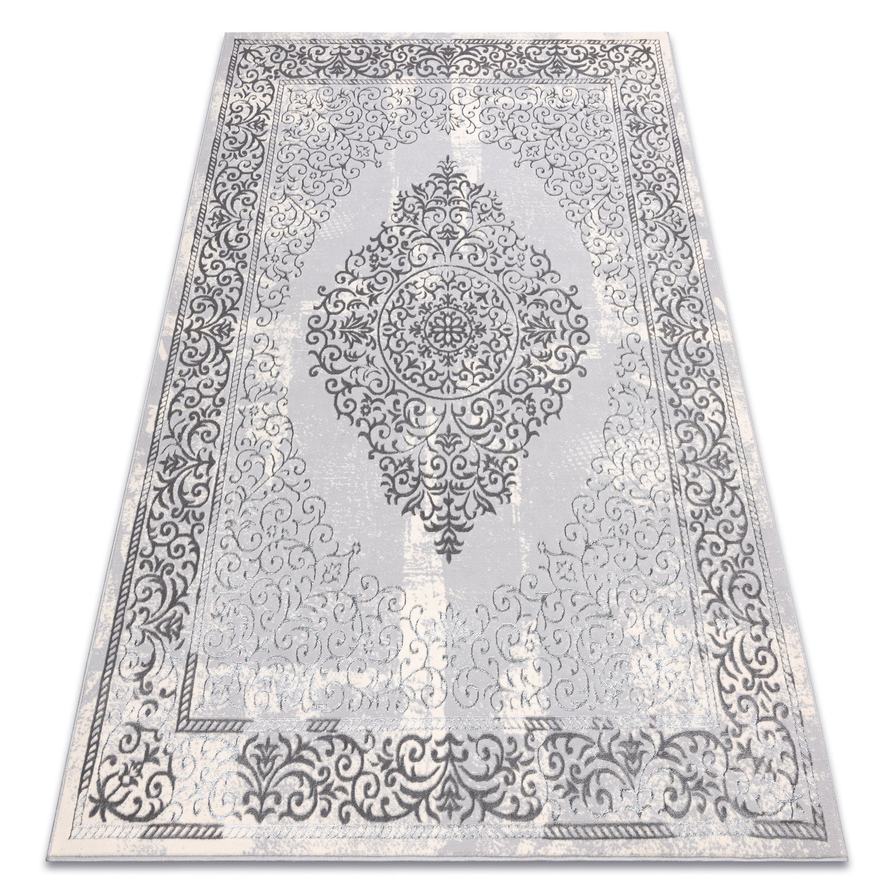 Dywan CORE W7161 Rozeta Vintage - Strukturalny, dwa poziomy runa, szary 80x150 cm