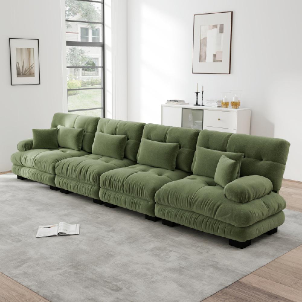 Narożna sofa Cloud do salonu, podwójna sofa z tkaniny szenilowej z 4 poduszkami lędźwiowymi i 4 poduszkami dekoracyjnymi, rama z litego drewna