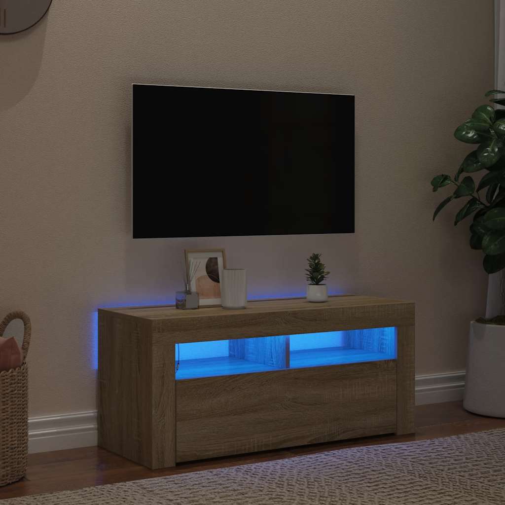 Meuble TV VidaXL z oświetleniem LED 90x35x40 cm kolor: chêne sonoma