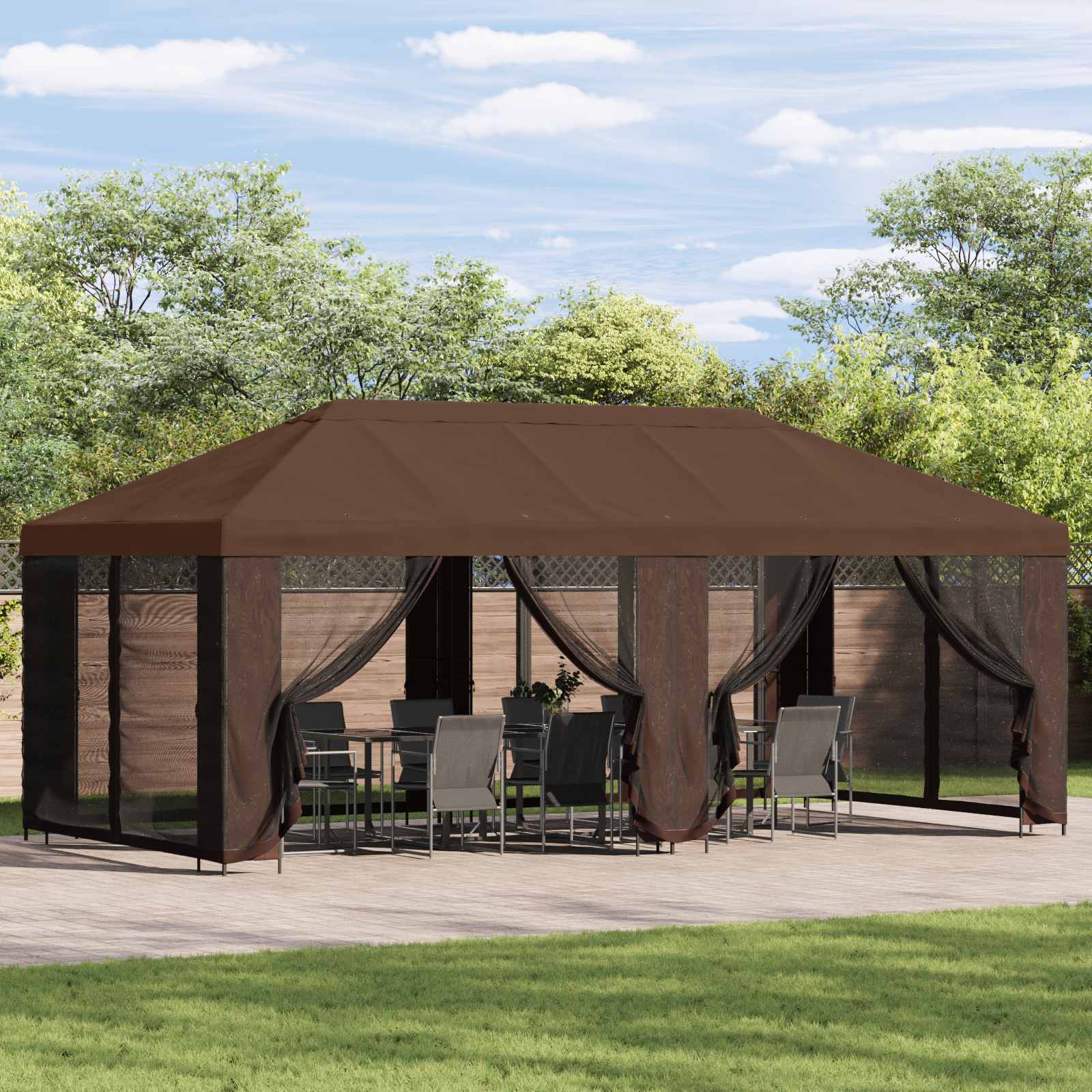 Altana z bokami 6 x 3 m brązowy Poliester i Stal 190 vidaXL