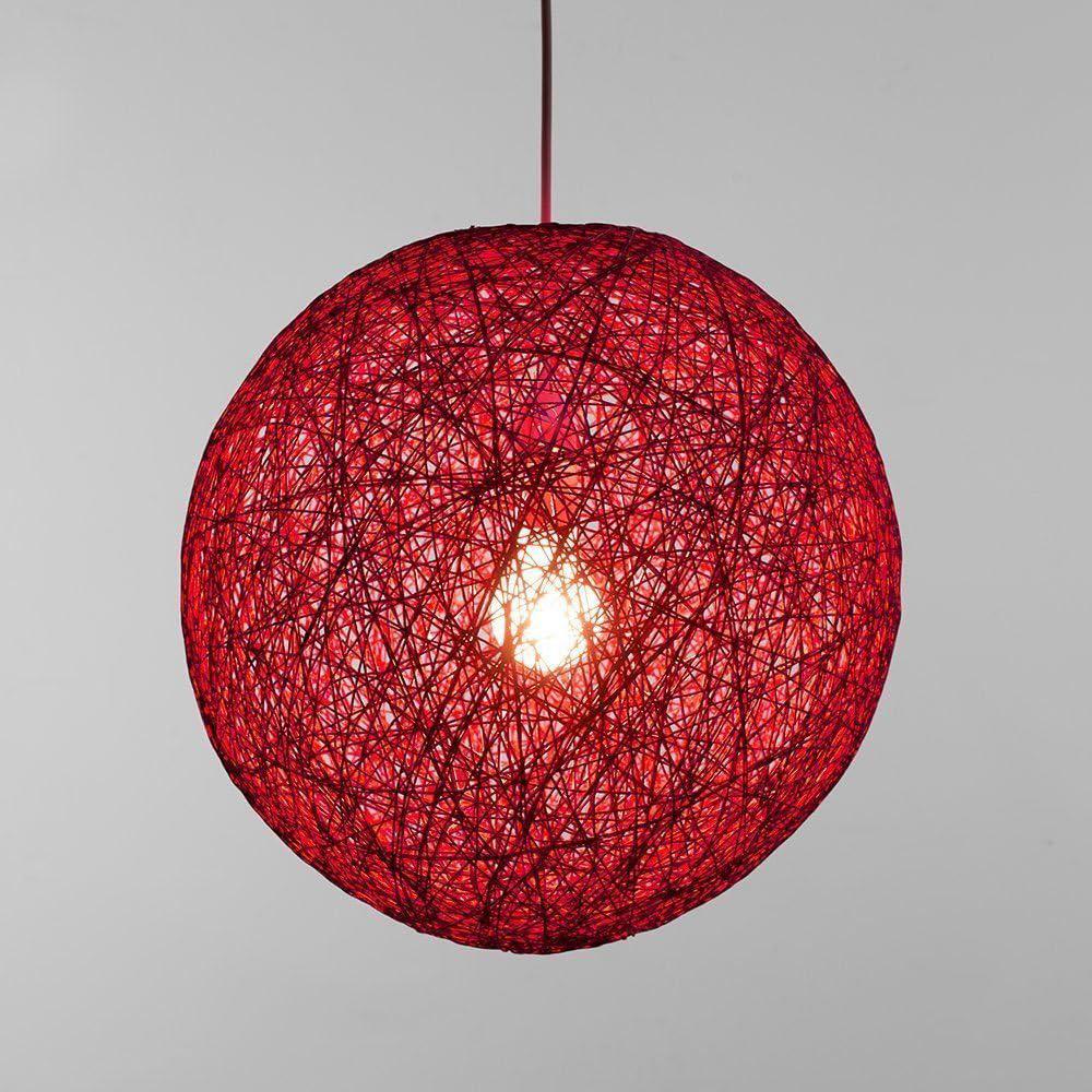 ZOLGINAH Lampa wisząca z sizalu, okrągły klosz kulisty, żyrandol rattanowy, średnica (różowoczerwony, 23 cm)