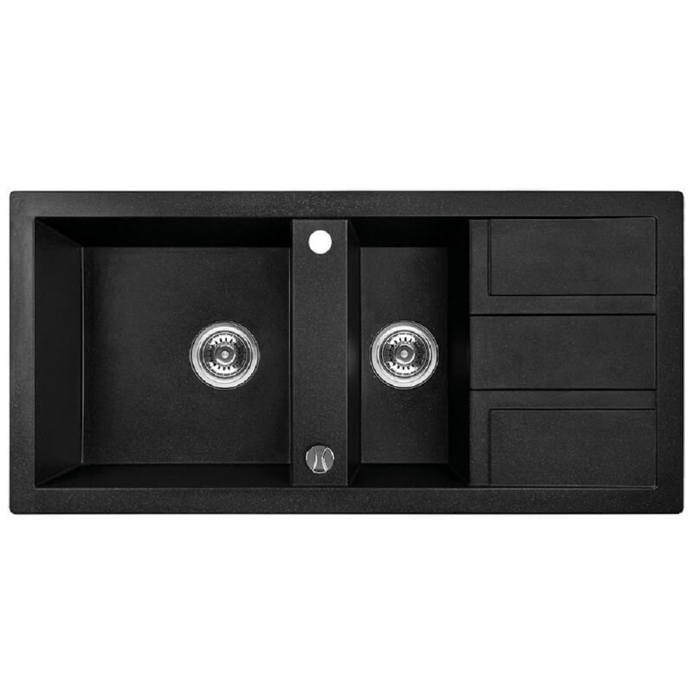 Zlewozmywak granitowy 1,5-komorowy czarny Kuchinox 48x100 cm z ociekaczem i syfonem Space Saving 1. szt.