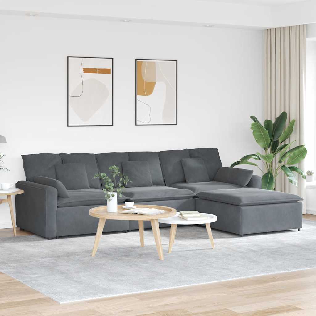 Sofa modułowa z podnóżkiem i poduszkami ciemnoszara vidaXL