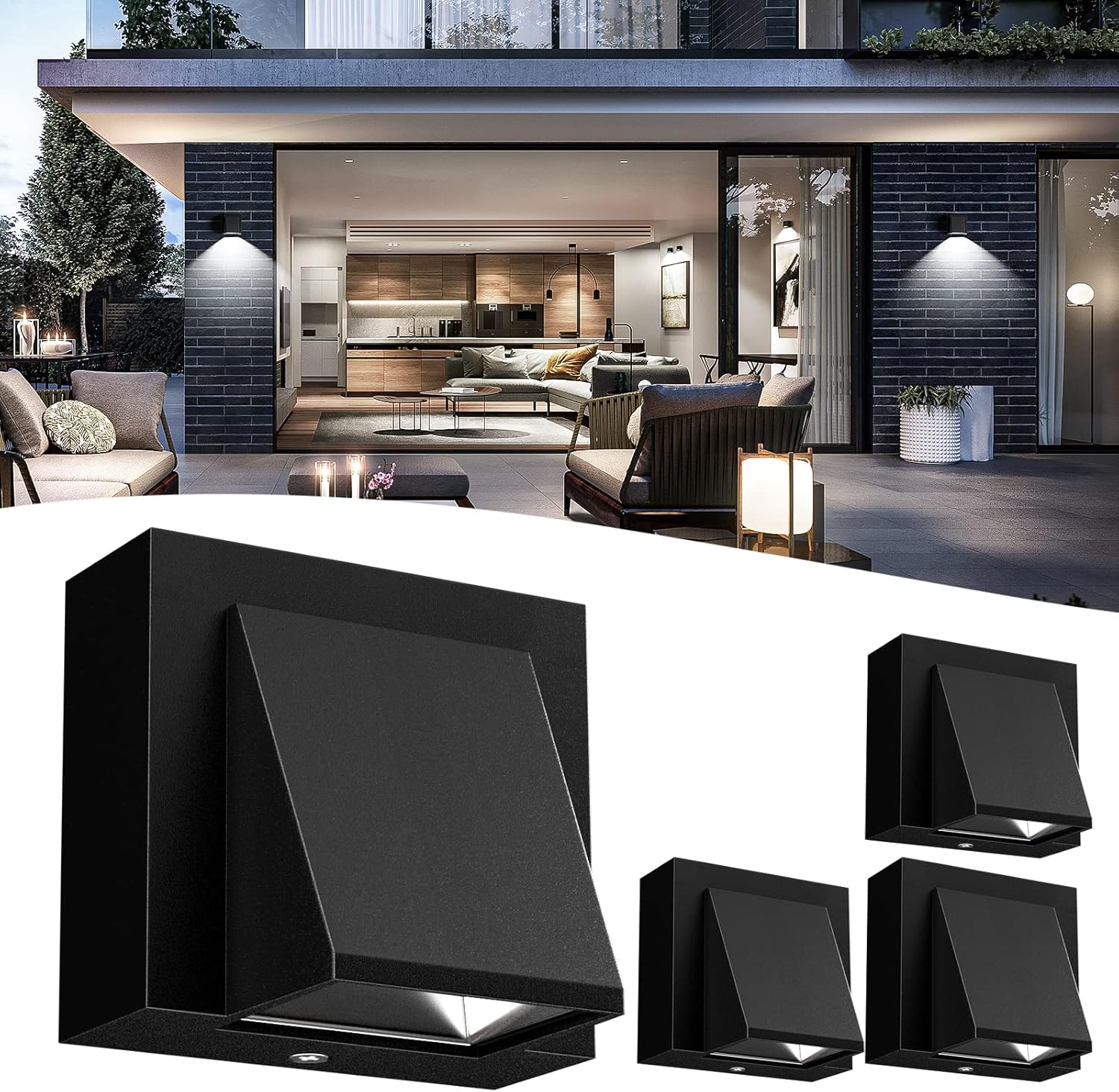 Kinkiety LED do użytku wewnętrznego i zewnętrznego, 4 sztuki, 3W, zimna biel 6000K, IP54, odpowiednie do przedsionka, korytarza, patio, sypialni, salo
