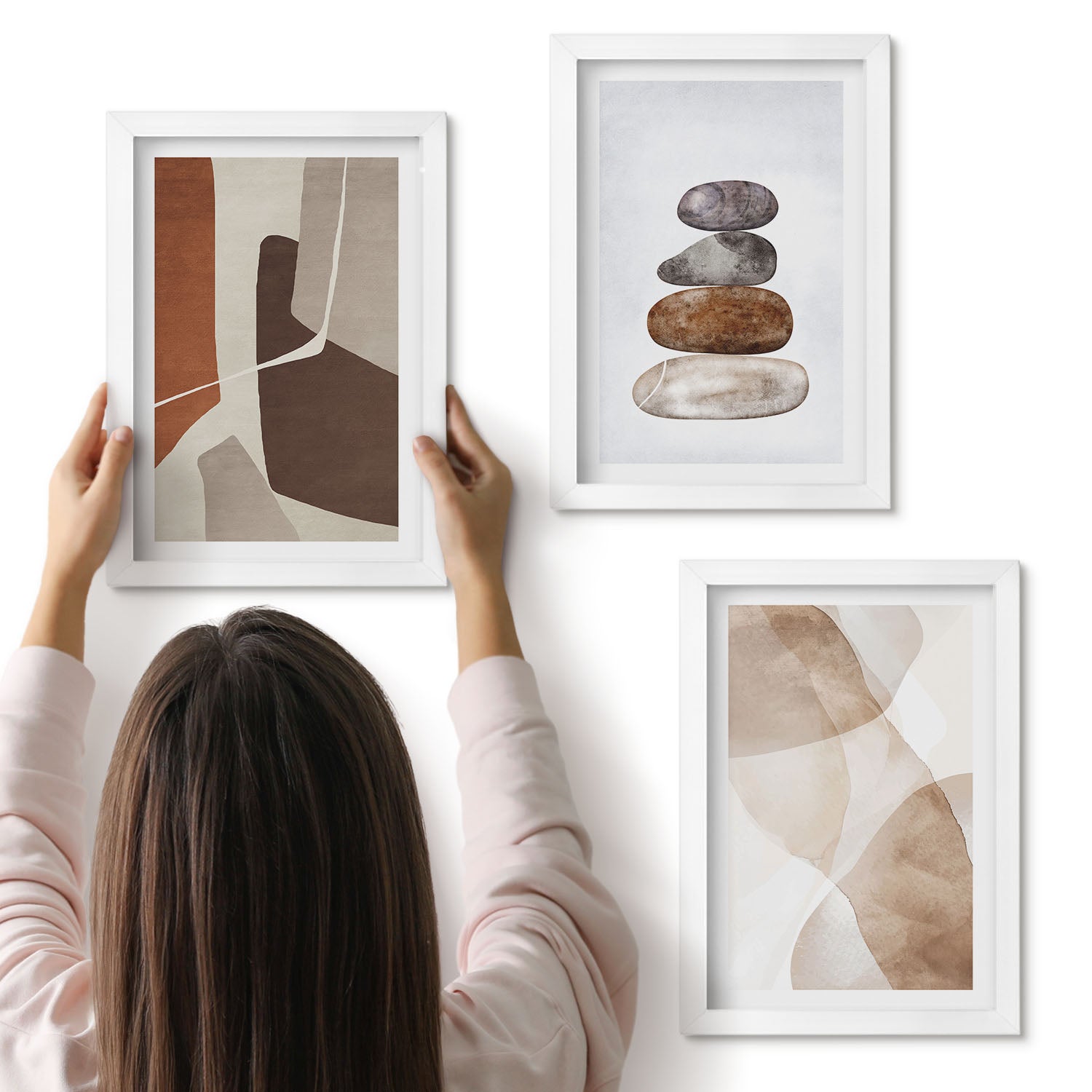 Galeria ścienna 3-częściowy komplet obrazów w białych ramach - Malarstwo abstrakcyjne nowoczesne dekroacje - ArtPrintCave