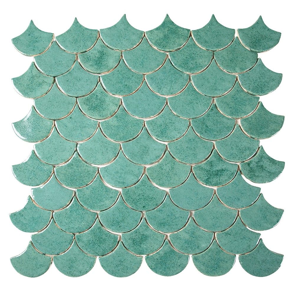 Płytki w kształcie rybiej łuski w kolorze jasnozielonym, 3 m²/confezione, 49 piastrelle 10 i 2×9 cm – 0,3 m²/opak., 49 płytek 10,2×9 cm