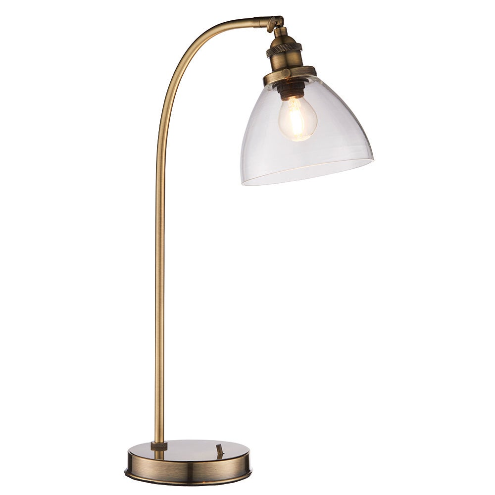 Lampka biurkowa industrialna regulowana antyczna mosiężna przezroczysty klosz 1xE14 40W HANSEN Endon
