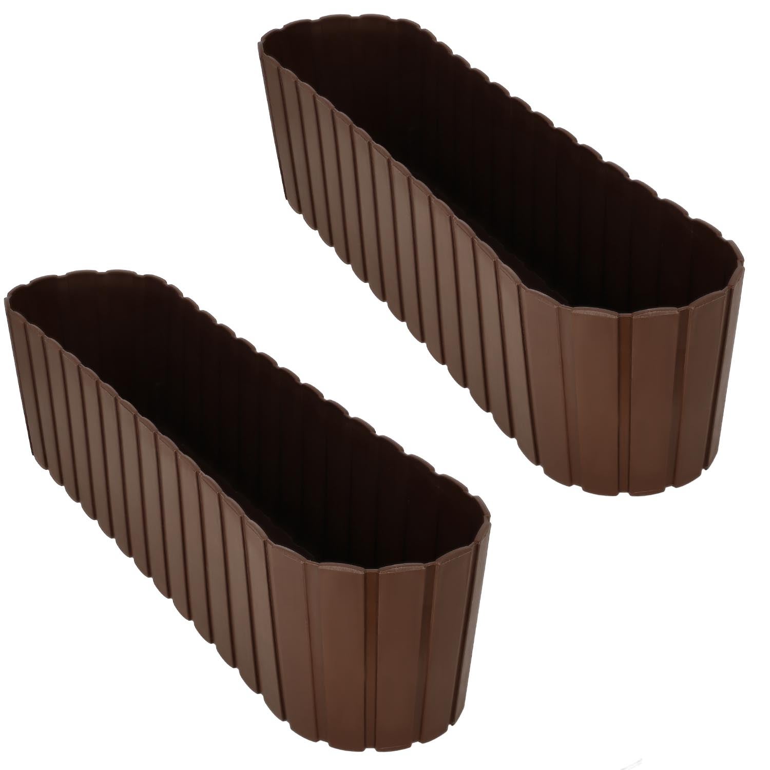 2 szt. Doniczka Skrzynka Balkonowa - 60 x 14 x 13 cm - Skrzynia Plastikowa na Kwiatki - Donica Owalna na Balkon - Rustykalna - Brąz KOTARBAU