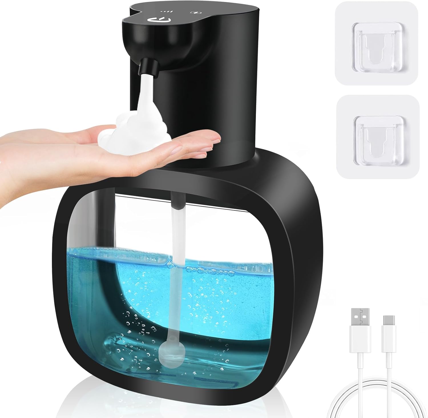 Automatyczny dozownik mydła 500 ml, ładowany przez USB, elektryczny dozownik mydła z czujnikiem, wodoodporny IPX5, dozownik bezdotykowy