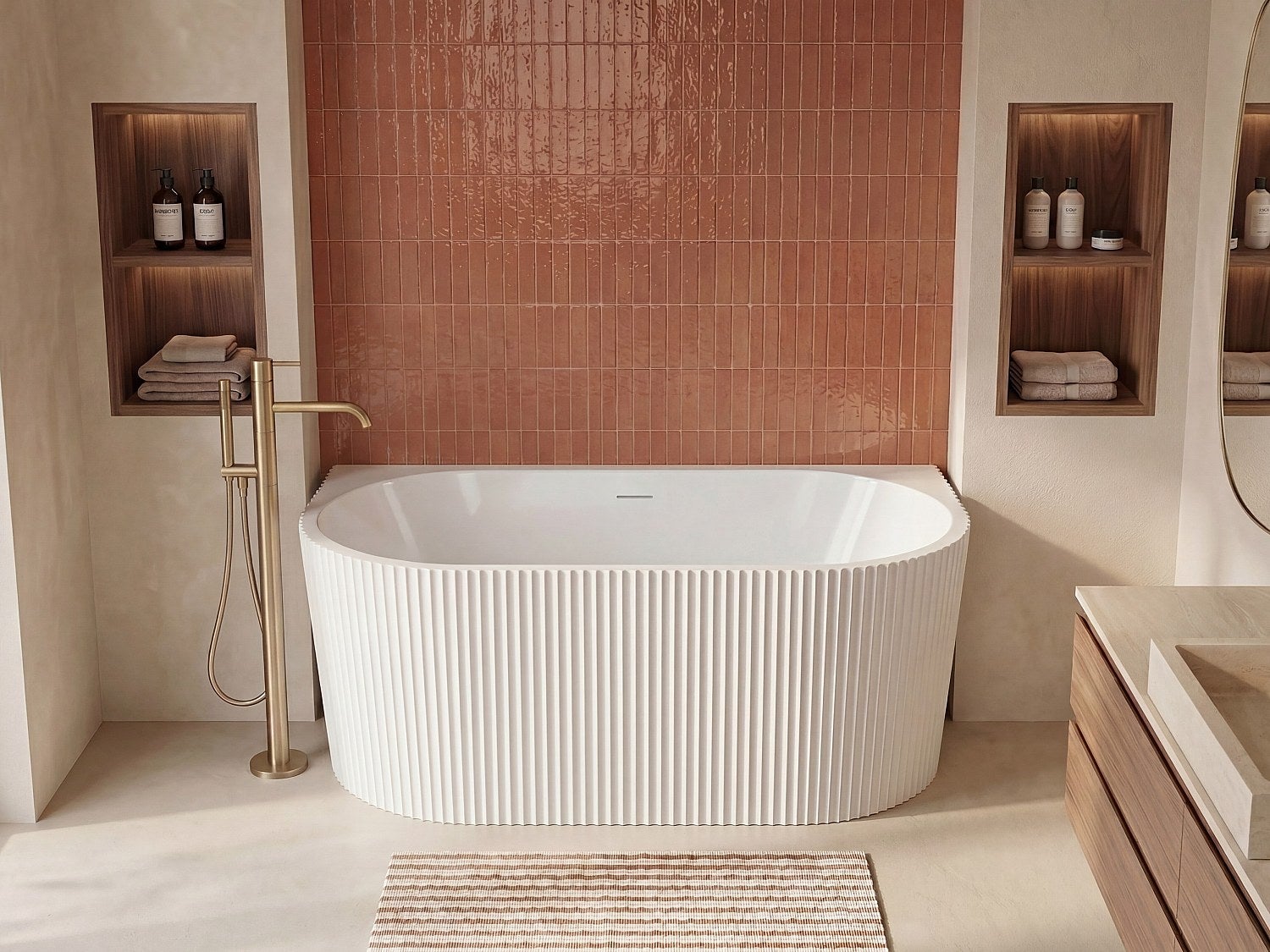 Wanna wolnostojąca przyścienna ryflowana - 250 l - 170,5 x 80 x 58,5 cm - Biały z połyskiem - Akryl - ZELINA