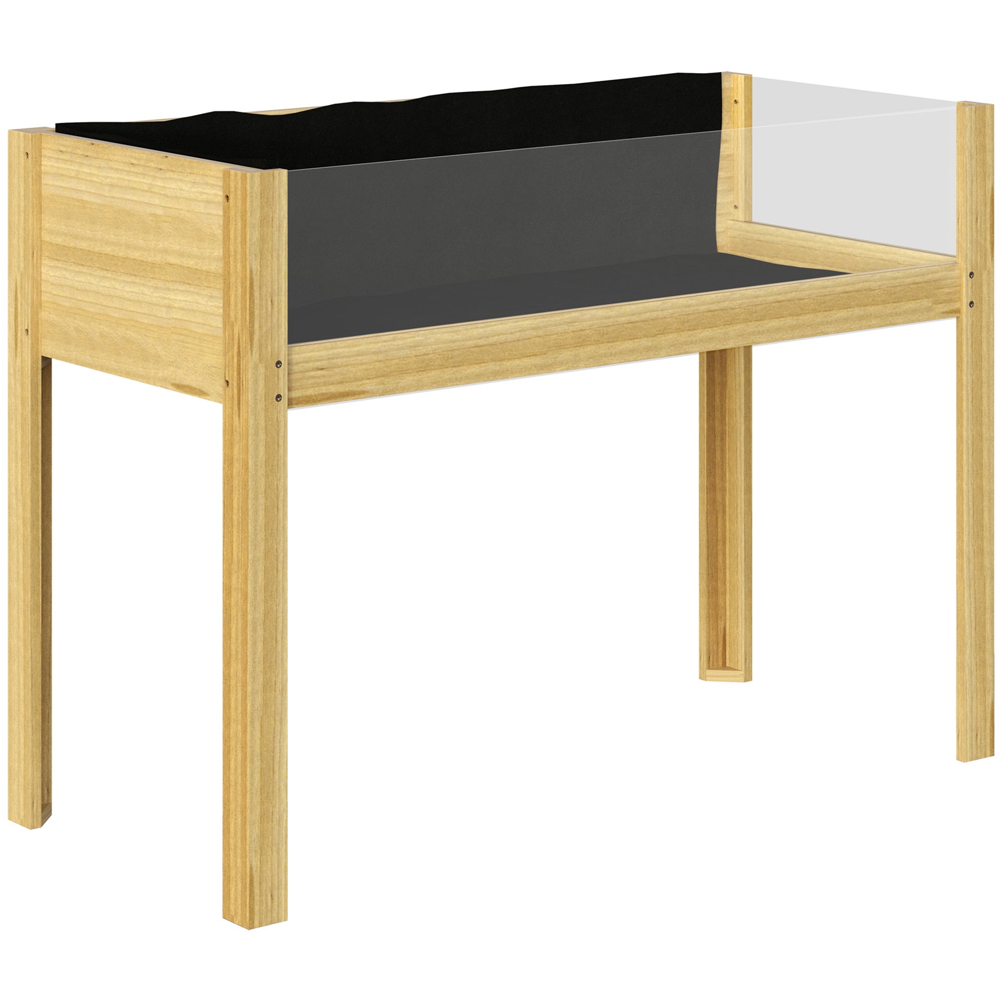 Podwyższona grządka 110 x 50 x 80 cm, w wykończeniu naturalnego drewna, drewno jodłowe/sosnowe oraz tkanina