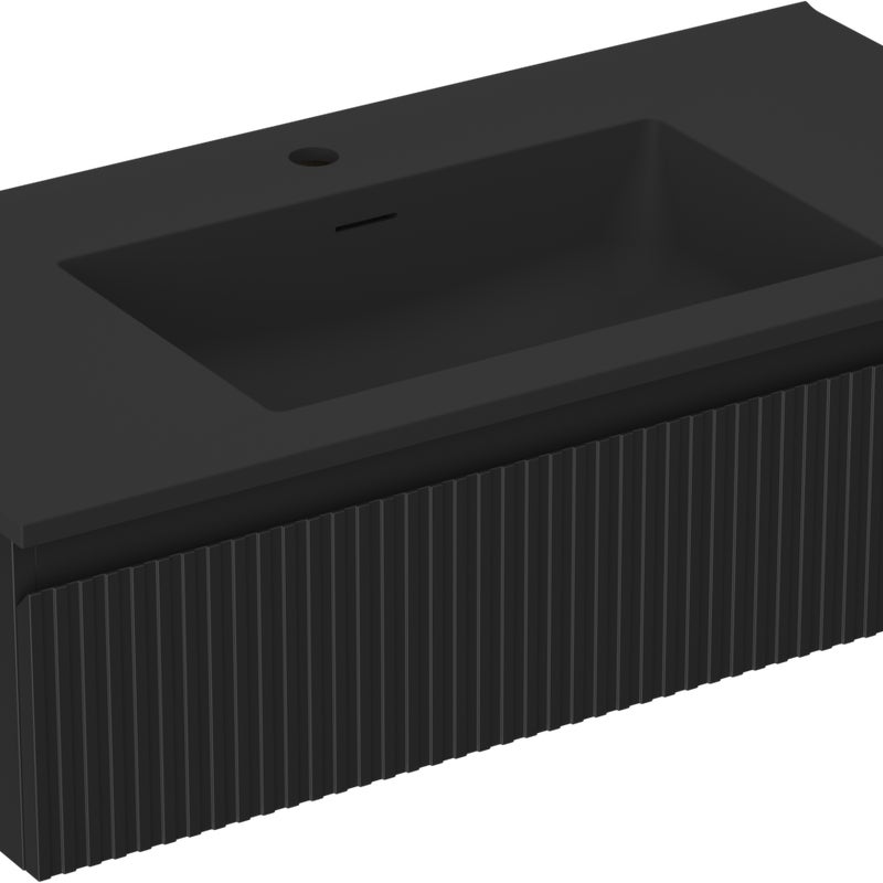 Mexen Rivel szafka łazienkowa 90 cm z umywalką Otis, 1 szuflada, ryflowana , czarna mat - 91A20-09023-1-BF71-W18M71
