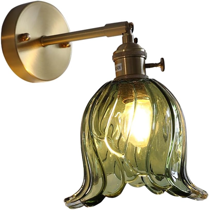 Regulowana lampa ścienna ze szkła, lampka nocna, podstawa lampy E27, z ciepłym światłem LED 4 W, zielone oświetlenie wewnętrzne