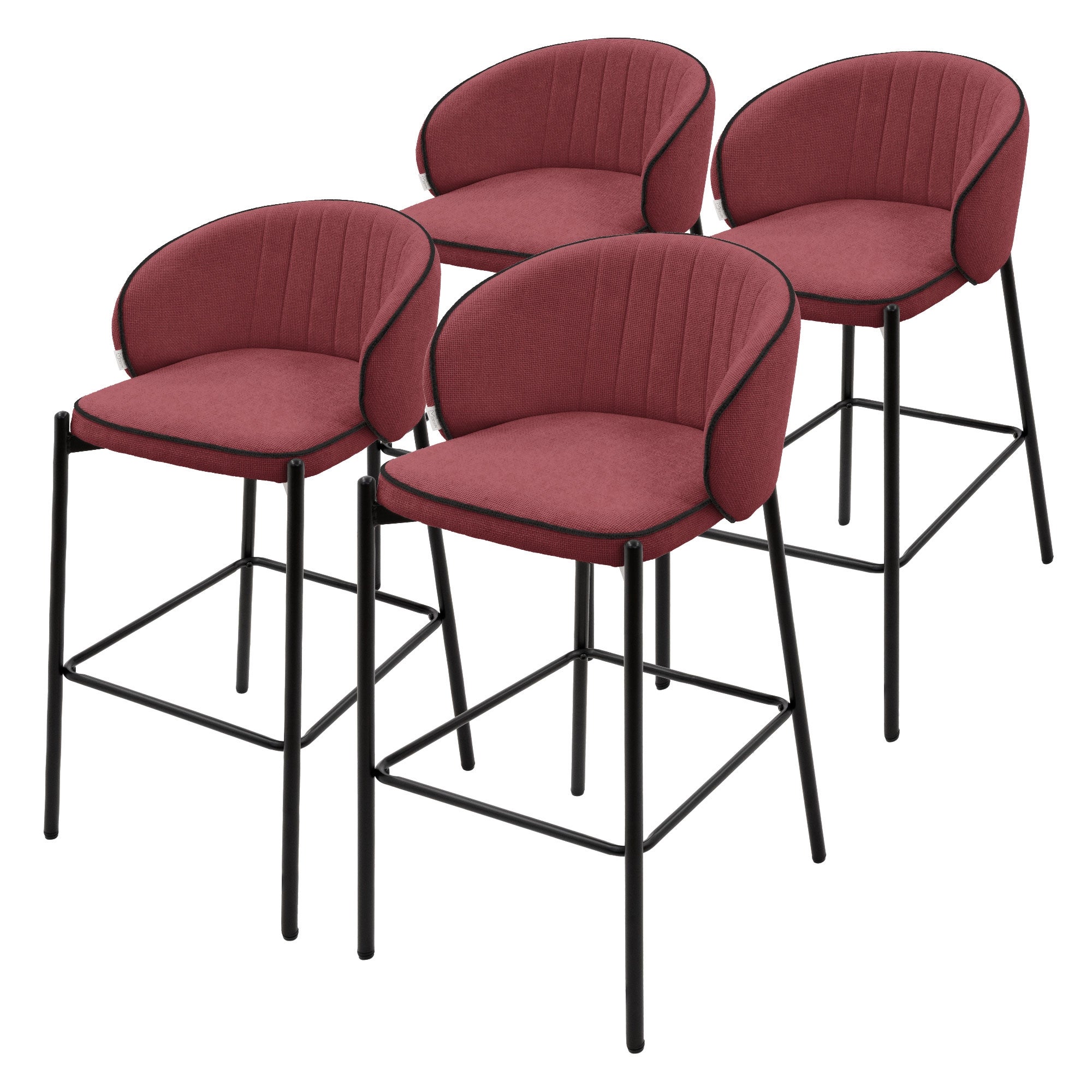 ML-Design zestaw 4 hokerów barowych czerwony 76 cm tapicerowanych wygodne ergonomiczne krzesła z oparciem i podnóżkiem metalowa konstrukcja