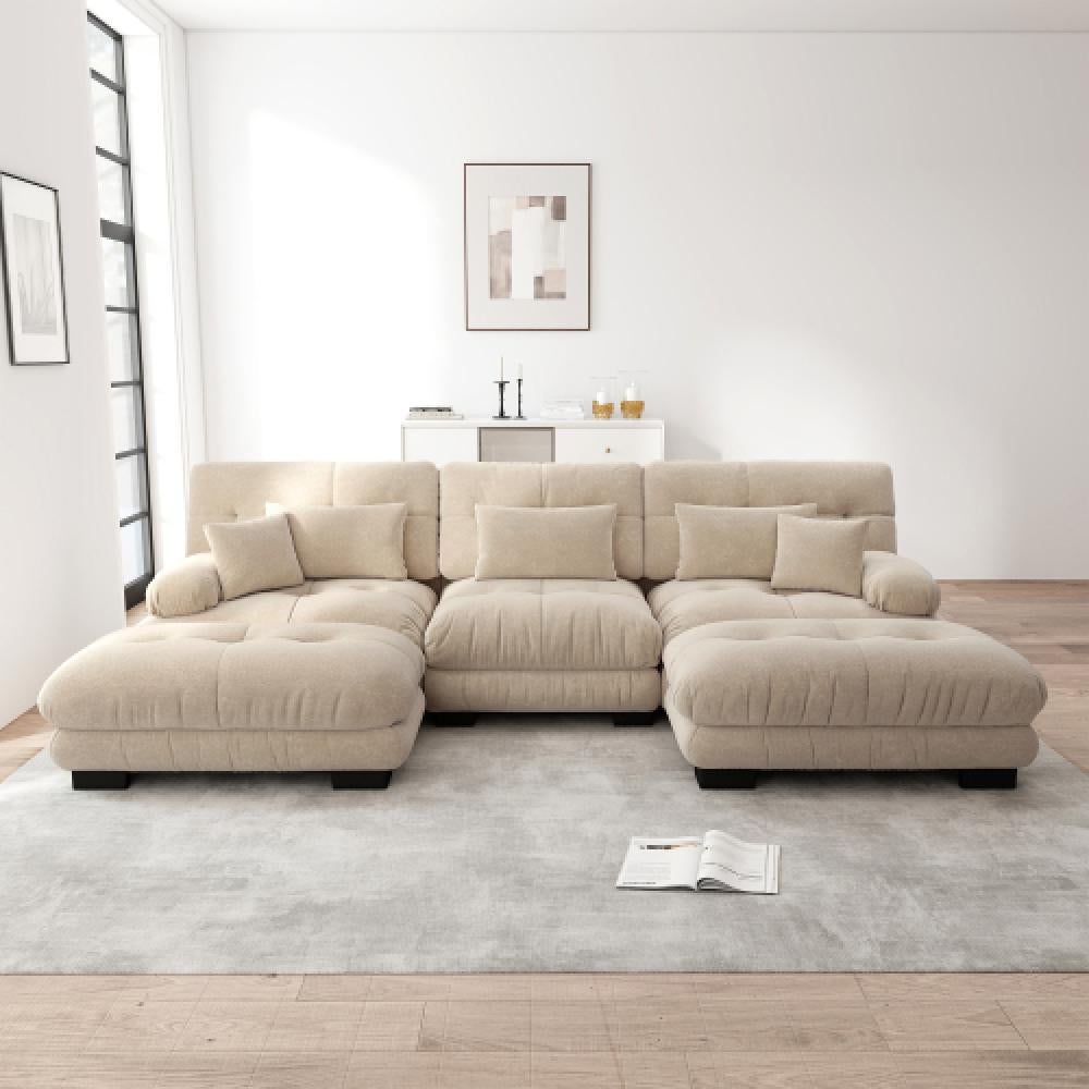 Narożna sofa Cloud do salonu, podwójna sofa z tkaniny szenilowej z 3 poduszkami lędźwiowymi i 3 poduszkami dekoracyjnymi, rama z litego drewna